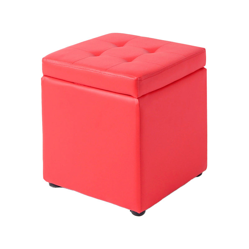 Tufted Pouf PU Leather Solid Square Water Resistant Cube Ottoman with Storage