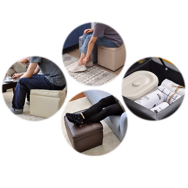 Tufted Pouf PU Leather Solid Square Water Resistant Cube Ottoman with Storage