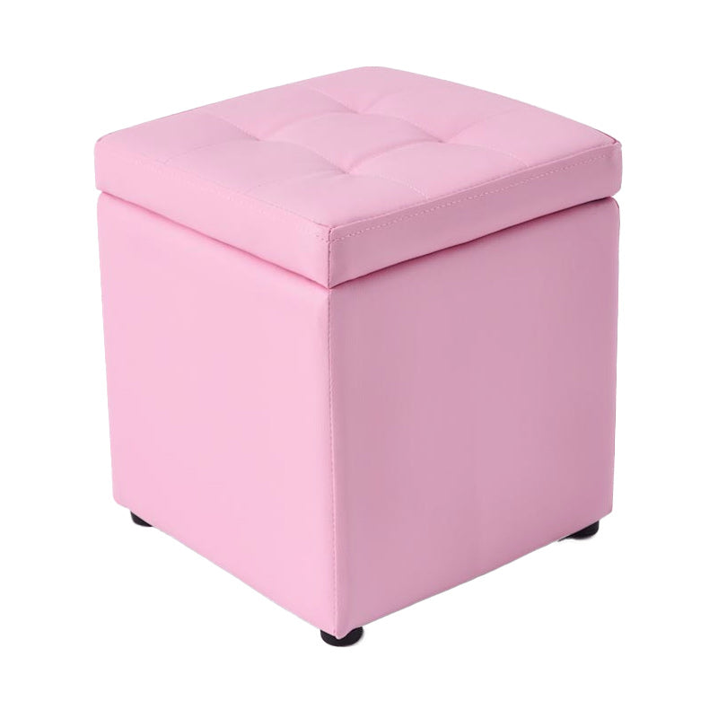 Tufted Pouf PU Leather Solid Square Water Resistant Cube Ottoman with Storage