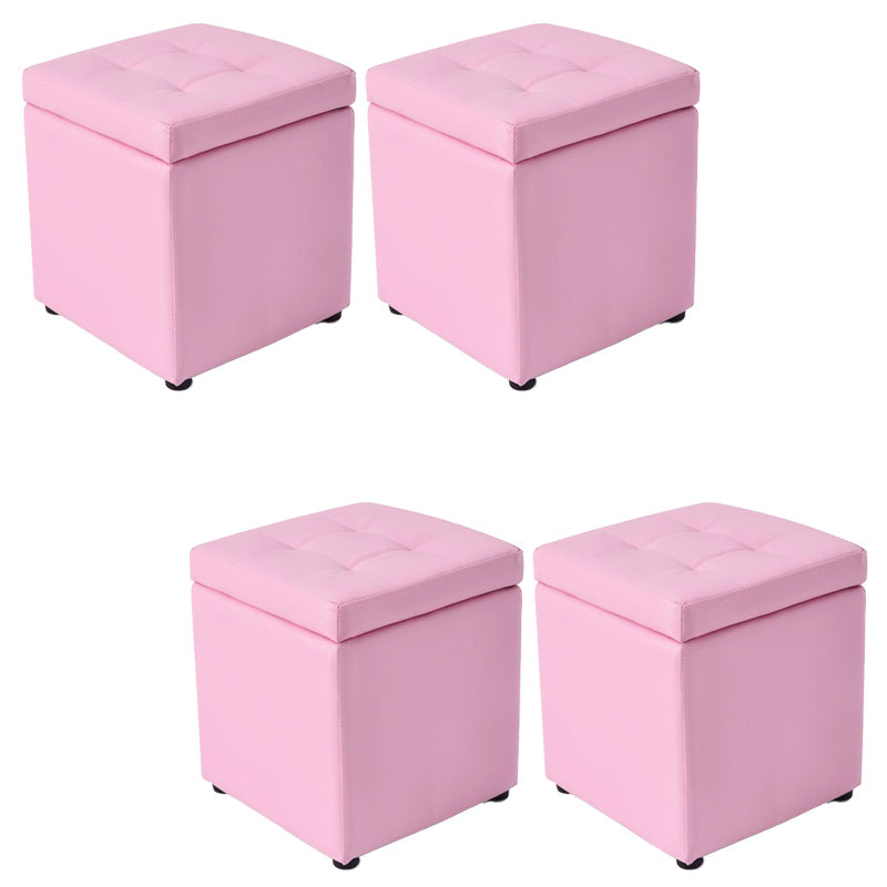 Tufted Pouf PU Leather Solid Square Water Resistant Cube Ottoman with Storage