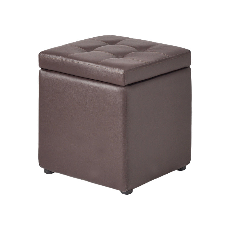 Tufted Pouf PU Leather Solid Square Water Resistant Cube Ottoman with Storage