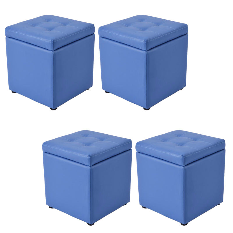 Tufted Pouf PU Leather Solid Square Water Resistant Cube Ottoman with Storage