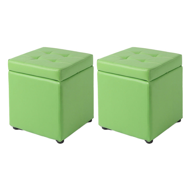 Tufted Pouf PU Leather Solid Square Water Resistant Cube Ottoman with Storage