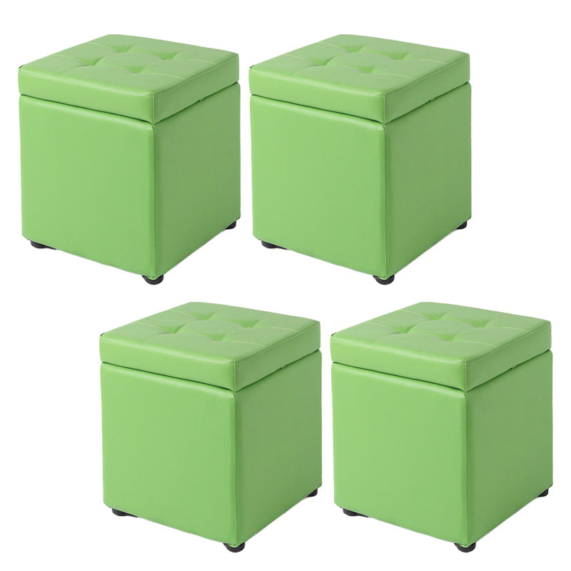 Tufted Pouf PU Leather Solid Square Water Resistant Cube Ottoman with Storage