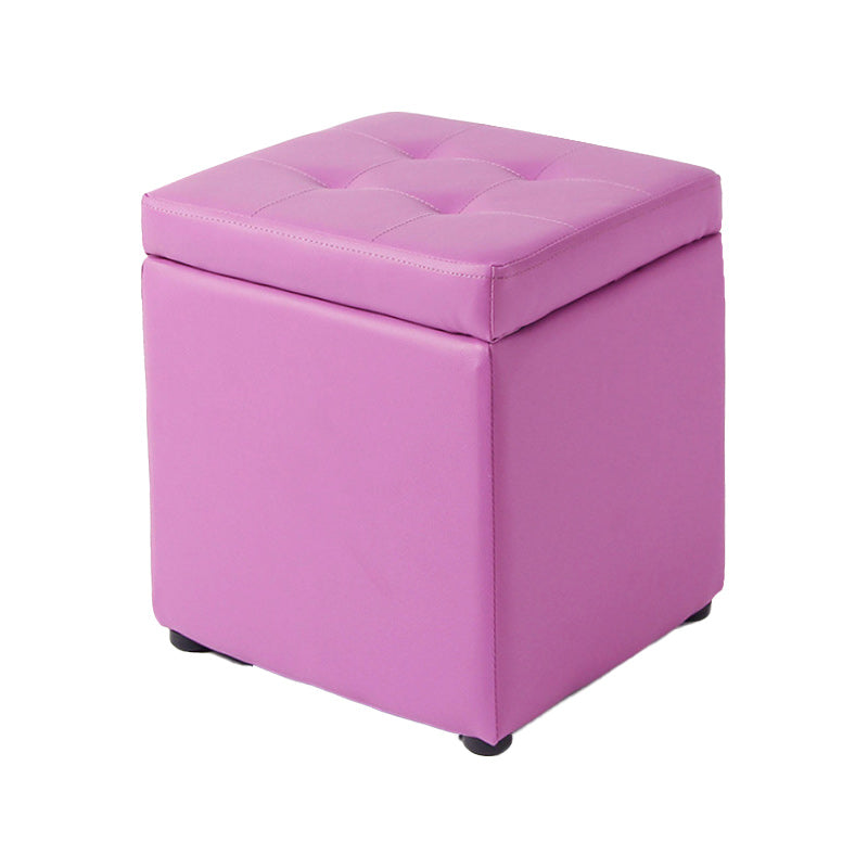 Tufted Pouf PU Leather Solid Square Water Resistant Cube Ottoman with Storage