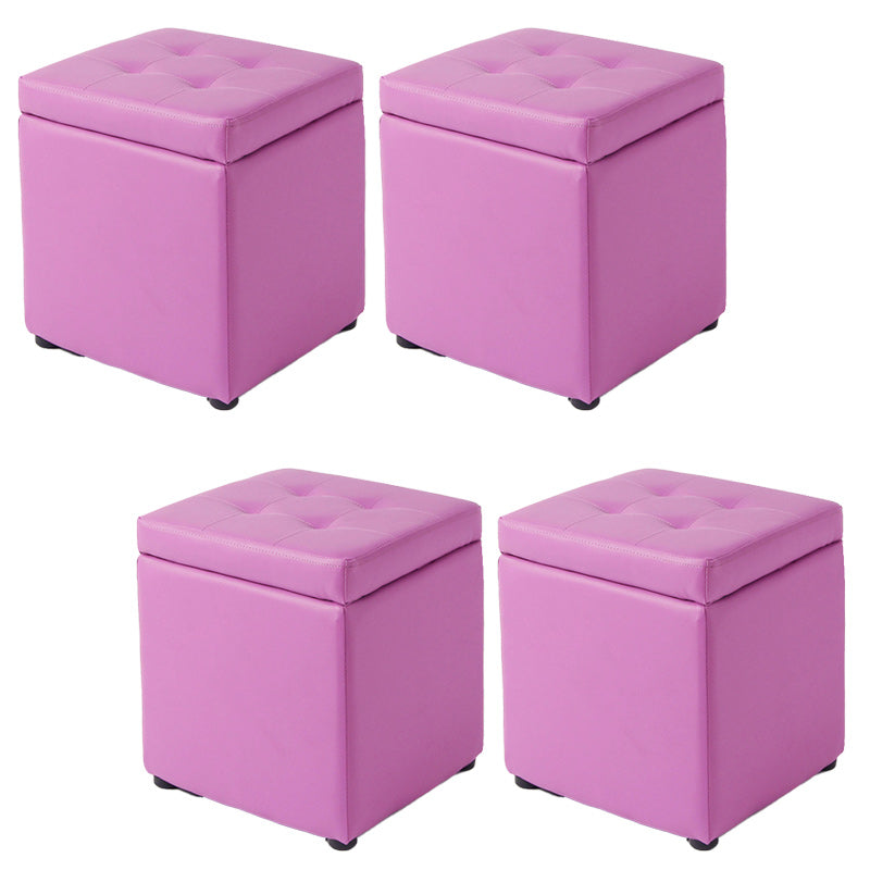Tufted Pouf PU Leather Solid Square Water Resistant Cube Ottoman with Storage
