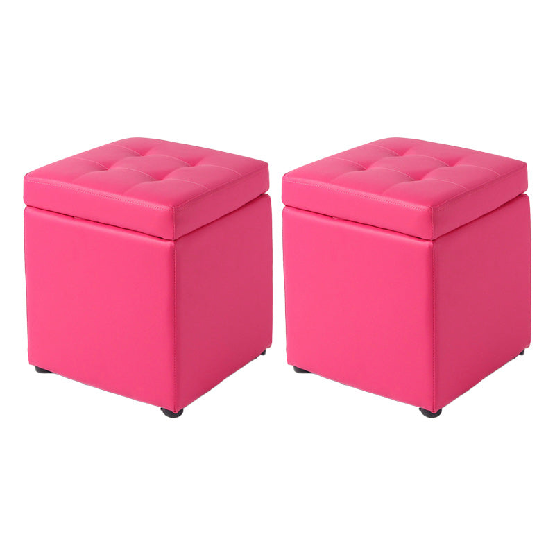 Tufted Pouf PU Leather Solid Square Water Resistant Cube Ottoman with Storage