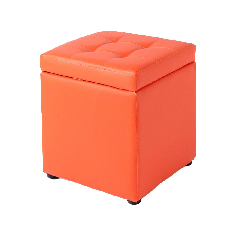 Tufted Pouf PU Leather Solid Square Water Resistant Cube Ottoman with Storage