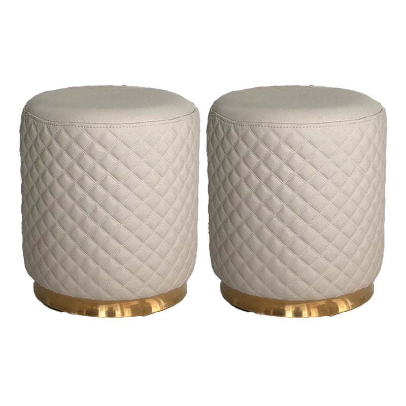 Glam Pouf Ottoman Genuine Leather Upholstered Solid Color Square Ottoman