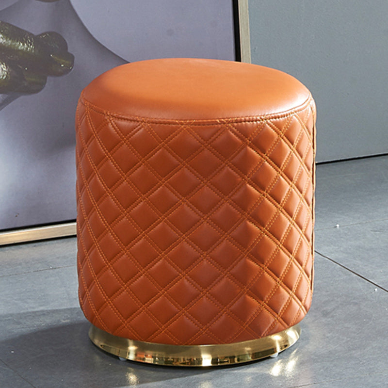 Glam Pouf Ottoman Genuine Leather Upholstered Solid Color Square Ottoman