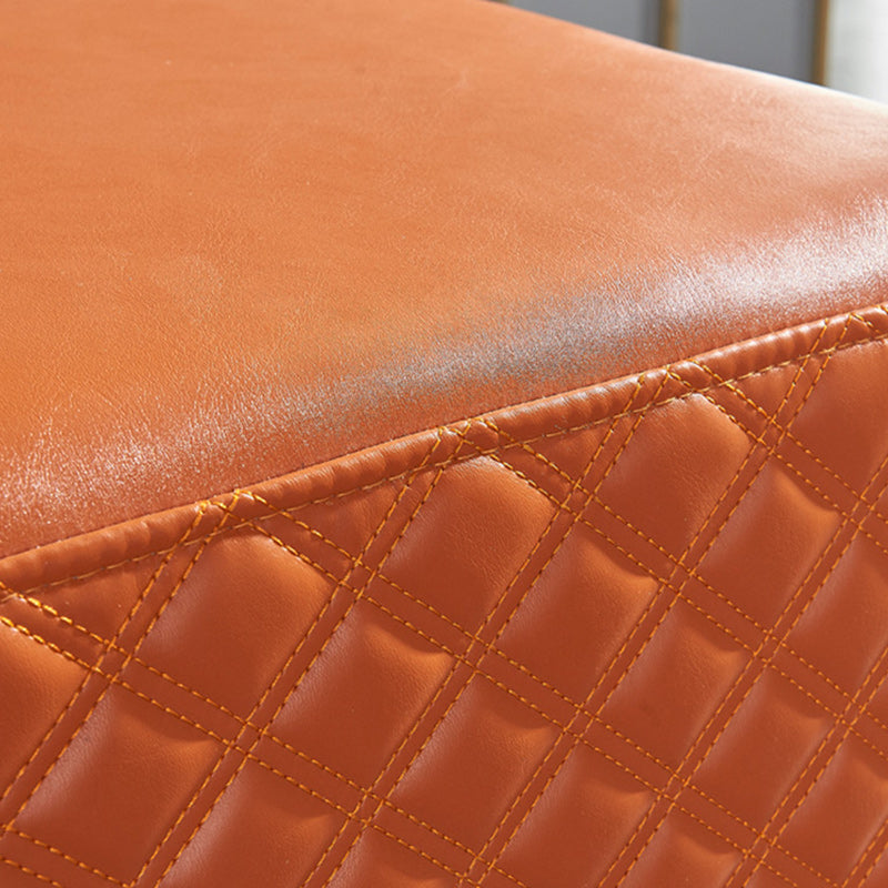 Glam Pouf Ottoman Genuine Leather Upholstered Solid Color Square Ottoman