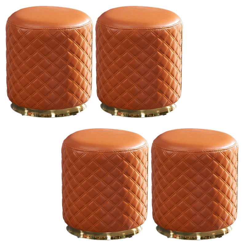 Glam Pouf Ottoman Genuine Leather Upholstered Solid Color Square Ottoman