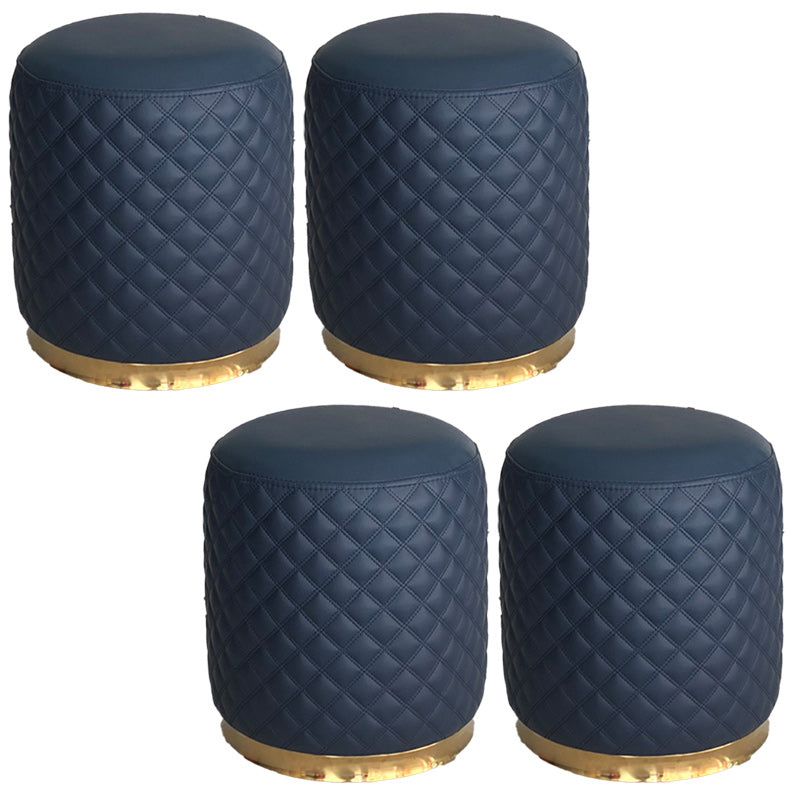 Glam Pouf Ottoman Genuine Leather Upholstered Solid Color Square Ottoman