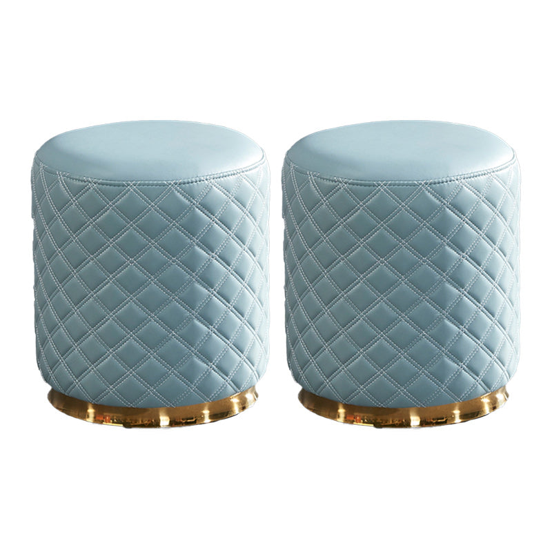 Glam Pouf Ottoman Genuine Leather Upholstered Solid Color Square Ottoman