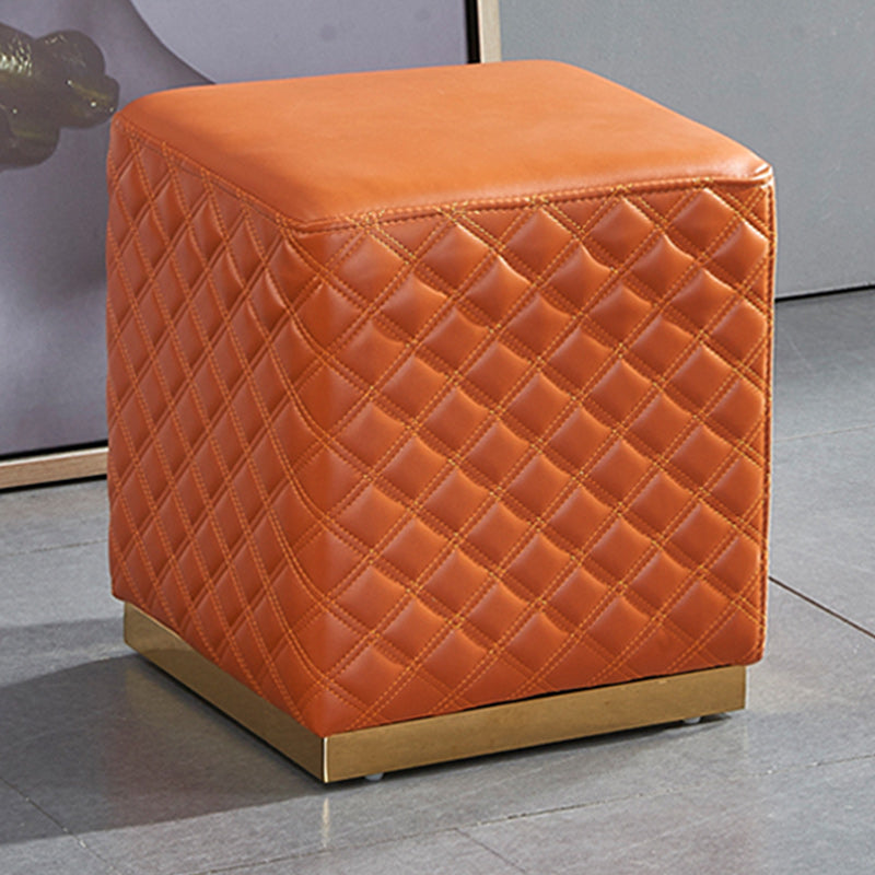 Glam Pouf Ottoman Genuine Leather Upholstered Solid Color Square Ottoman