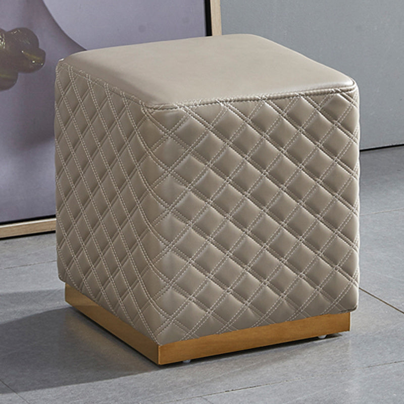 Glam Pouf Ottoman Genuine Leather Upholstered Solid Color Square Ottoman