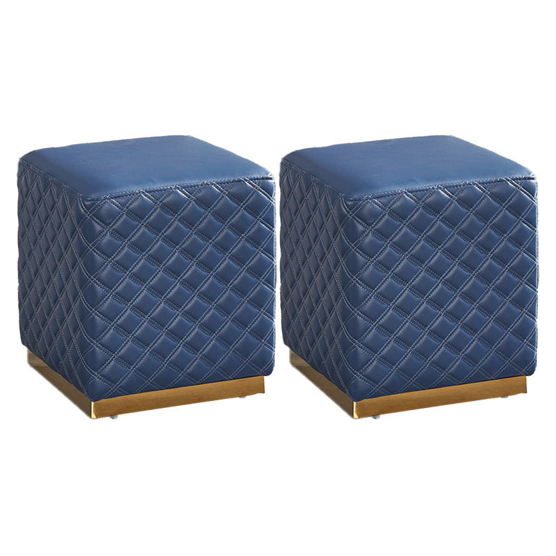 Glam Pouf Ottoman Genuine Leather Upholstered Solid Color Square Ottoman