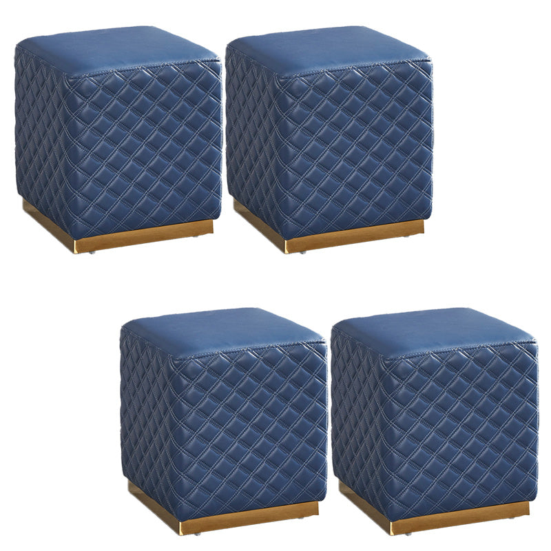 Glam Pouf Ottoman Genuine Leather Upholstered Solid Color Square Ottoman