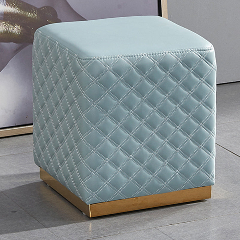 Glam Pouf Ottoman Genuine Leather Upholstered Solid Color Square Ottoman