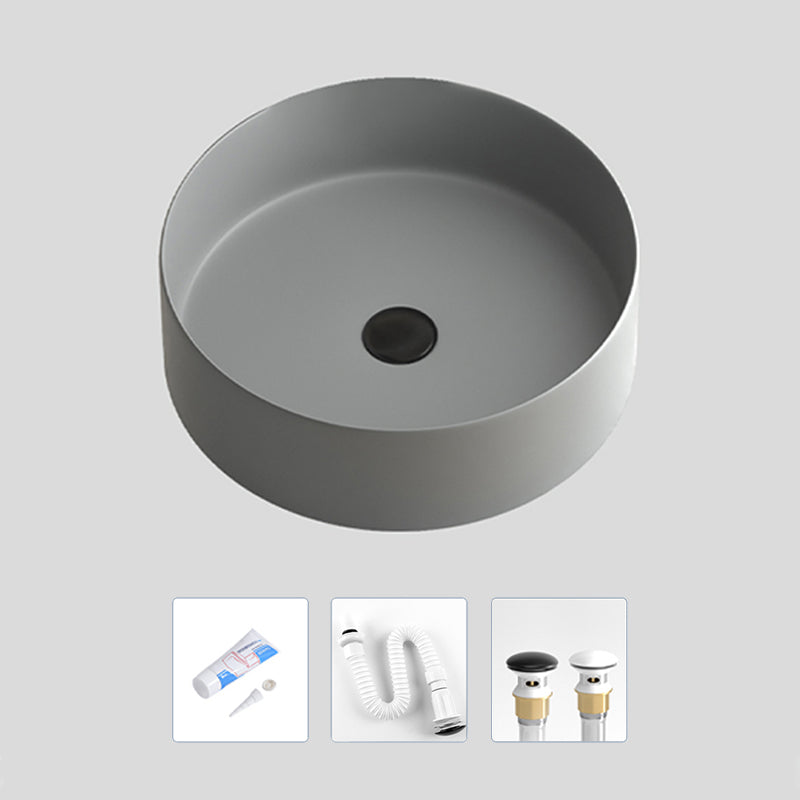 Modern Bathroom Sink Porcelain Pop-Up Drain Round Vessel Lavatory Sink
