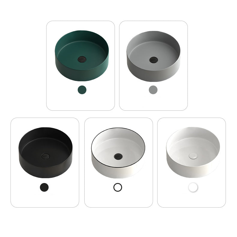 Modern Bathroom Sink Porcelain Pop-Up Drain Round Vessel Lavatory Sink