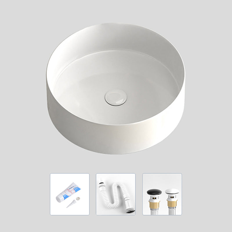 Modern Bathroom Sink Porcelain Pop-Up Drain Round Vessel Lavatory Sink