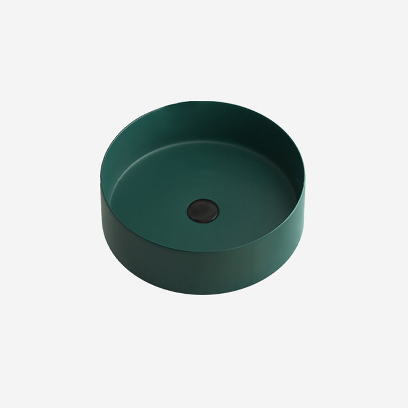 Modern Bathroom Sink Porcelain Pop-Up Drain Round Vessel Lavatory Sink