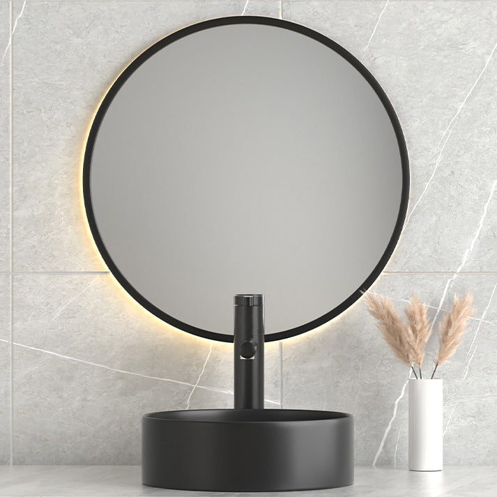Modern Bathroom Sink Porcelain Pop-Up Drain Round Vessel Lavatory Sink