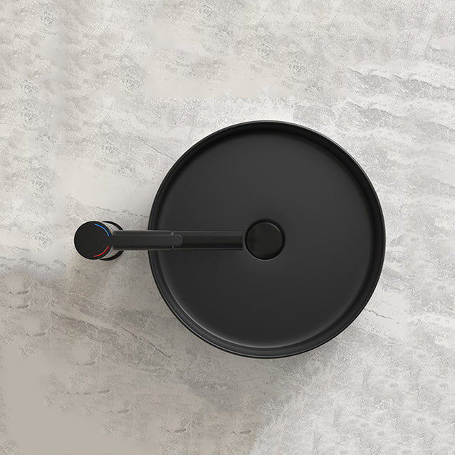 Modern Bathroom Sink Porcelain Pop-Up Drain Round Vessel Lavatory Sink