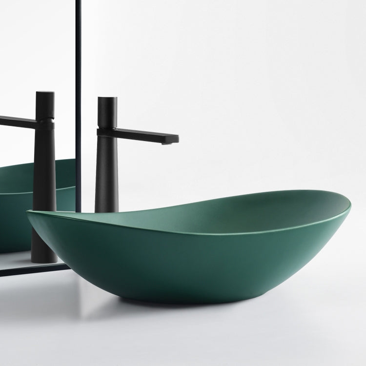 Modern Bathroom Sink Pop-Up Drain Porcelain Oval-Shape Vessel Bathroom Sink