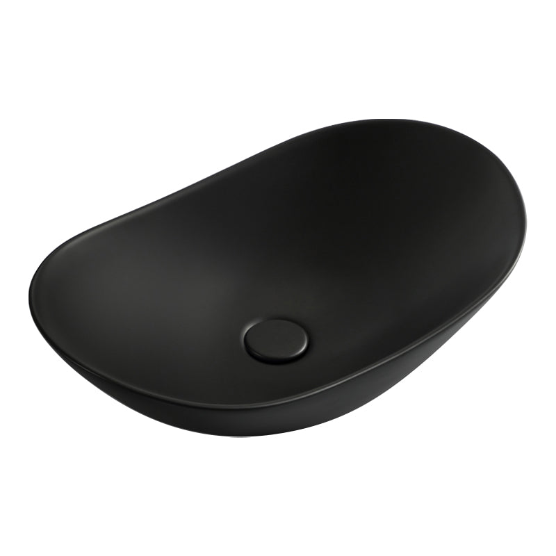 Modern Bathroom Sink Pop-Up Drain Porcelain Oval-Shape Vessel Bathroom Sink