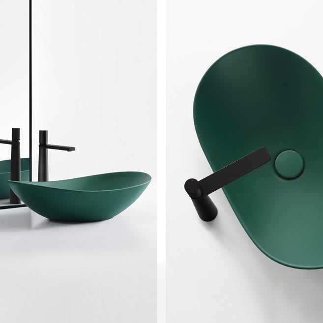 Modern Bathroom Sink Pop-Up Drain Porcelain Oval-Shape Vessel Bathroom Sink