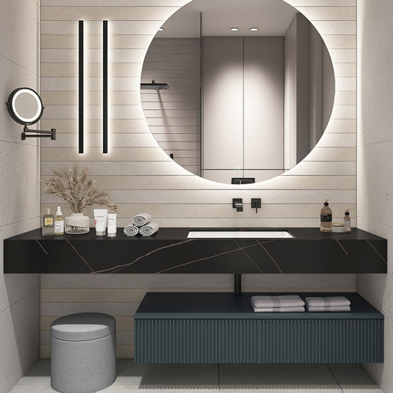 Modern Bathroom Vanity Stone with Faucet and Mirror Wall-Mounted Space Saver Vanity