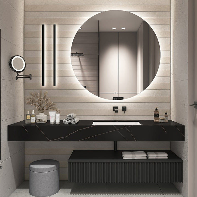 Modern Bathroom Vanity Stone with Faucet and Mirror Wall-Mounted Space Saver Vanity