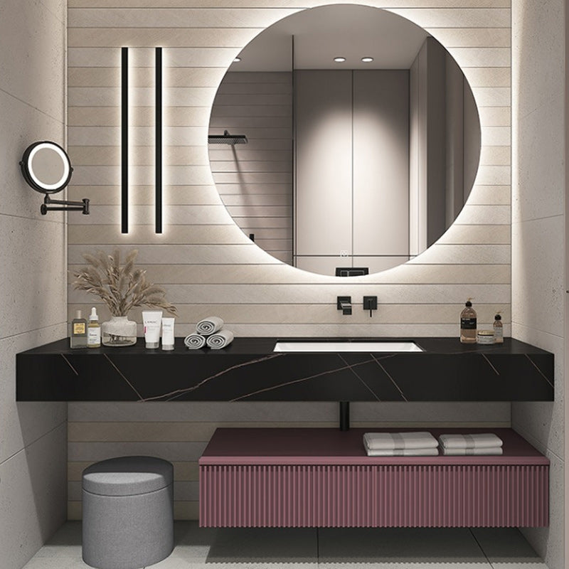 Modern Bathroom Vanity Stone with Faucet and Mirror Wall-Mounted Space Saver Vanity