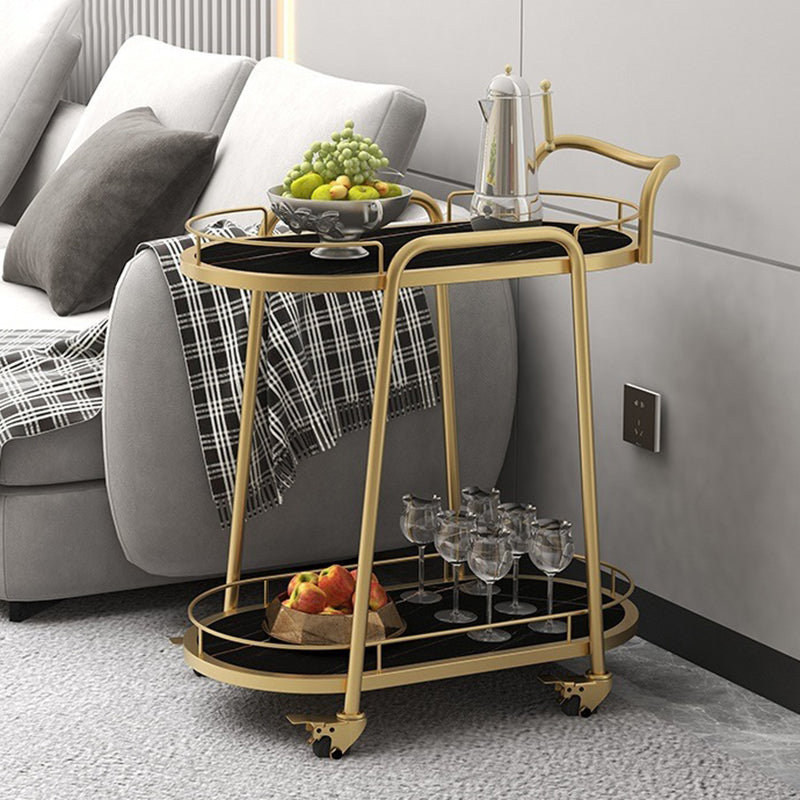 Contemporary Oval Metal Prep Table 26.77"W Rolling Prep Table for Dining Room
