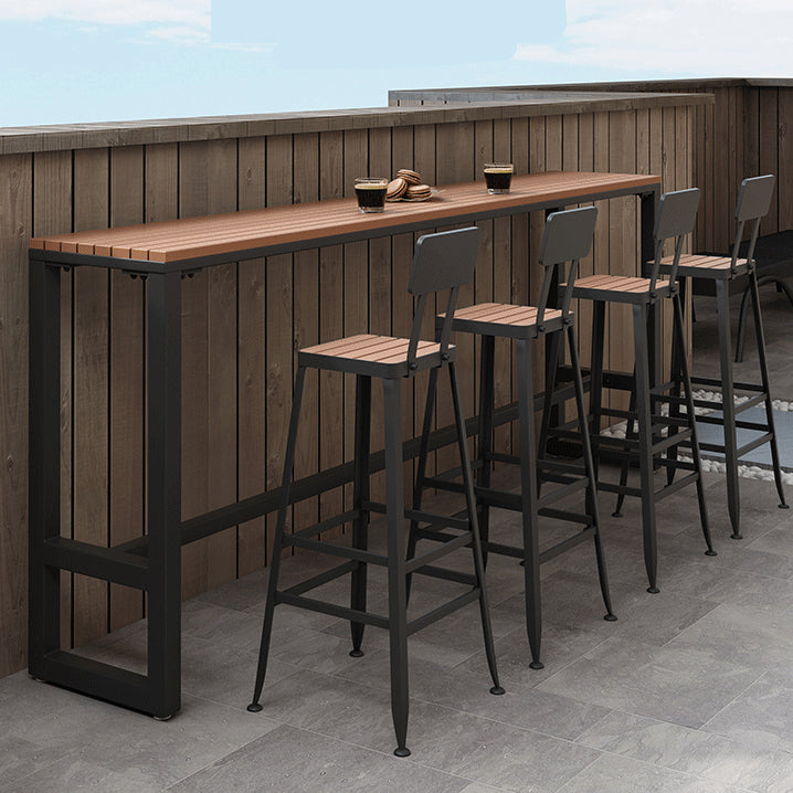 Brown Rectangle Bar Table with Metal Base 1/5 Pieces Industrial Manufactured Wood Pub Set