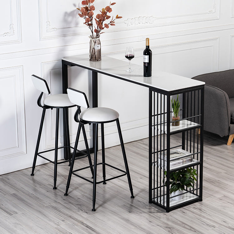 Contemporary Bar Table Set 1/3 Pcs Faux Marble Bar Table and Armless Stools