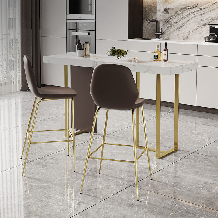 Glam Rectangular Pub Table Set 1/2/3 Pcs Stone Bar Table and Leather Bar Stools