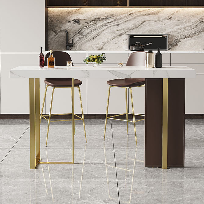 Glam Rectangular Pub Table Set 1/2/3 Pcs Stone Bar Table and Leather Bar Stools