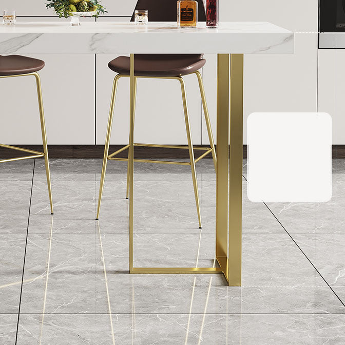 Glam Rectangular Pub Table Set 1/2/3 Pcs Stone Bar Table and Leather Bar Stools