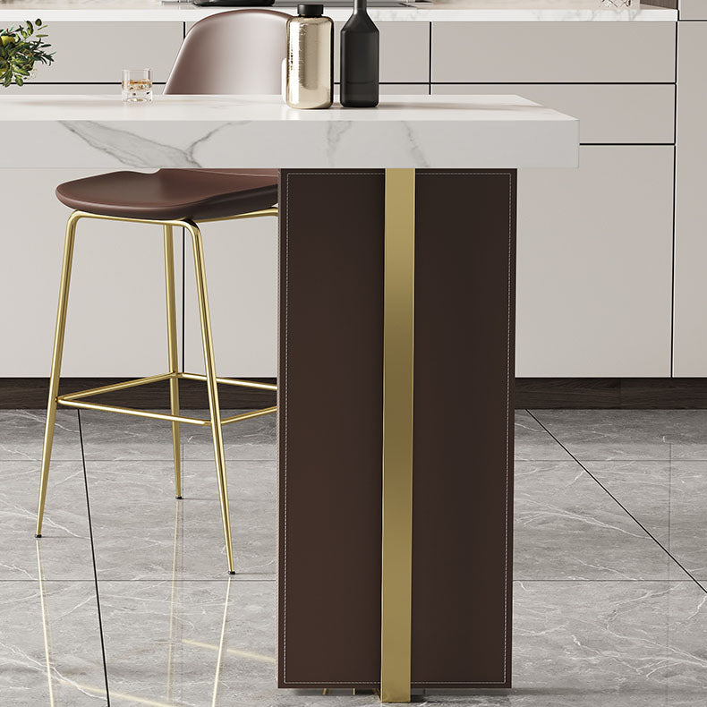 Glam Rectangular Pub Table Set 1/2/3 Pcs Stone Bar Table and Leather Bar Stools