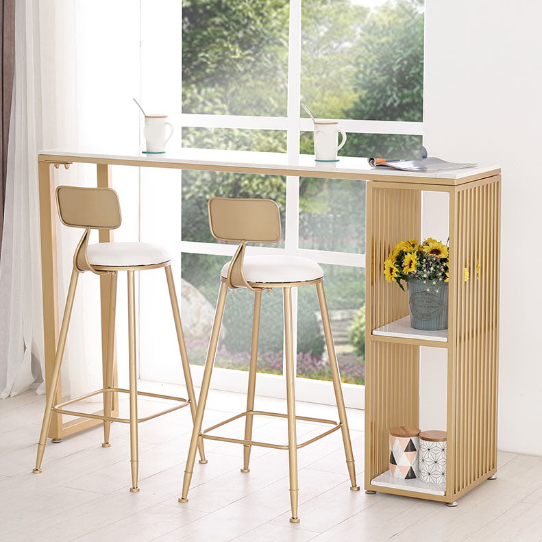 Modern Rectangle Pub Set 1/3 Pcs Stone Bar Table with Storage Shelves and Stools