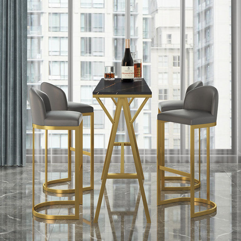 Rectangle Pub Set 1/3/5 Pcs Bar Table and Stools with Gold Metal Frame