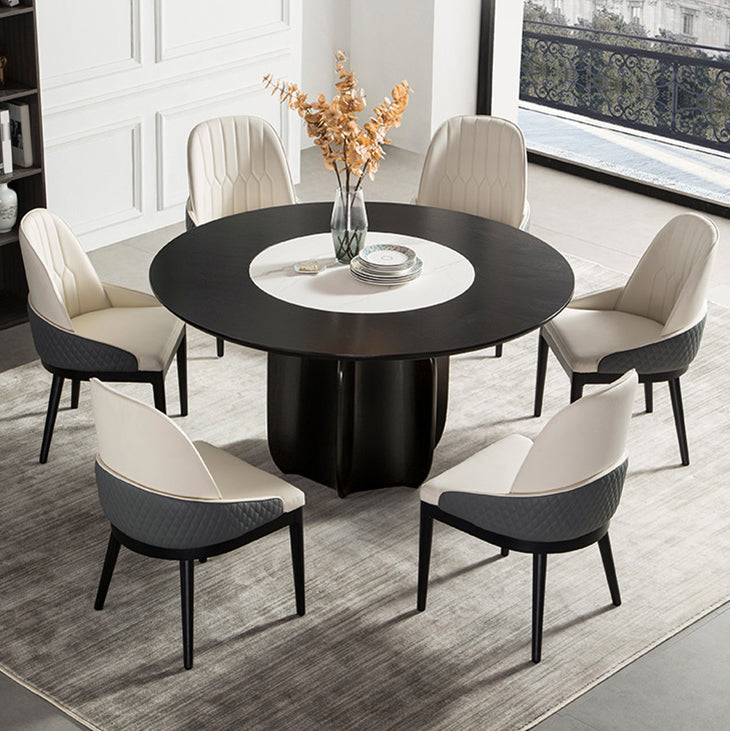 Solid Wood Dining Table Set 1/4/5/7 Pcs Pedestal Dining Table with Upholstered Chairs