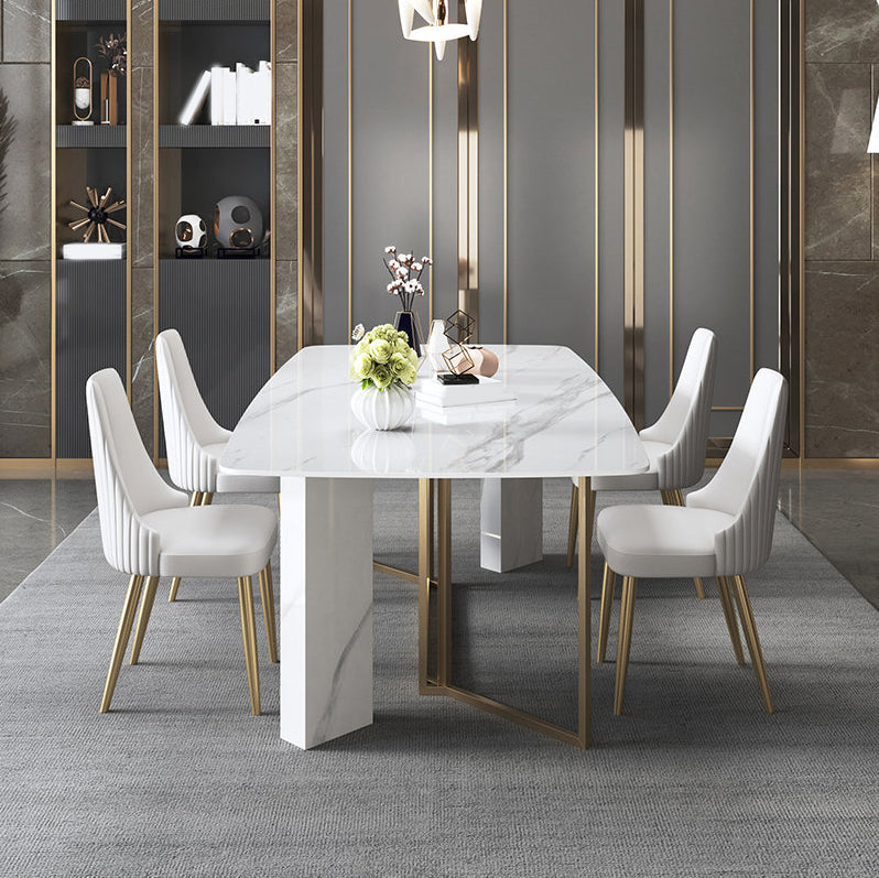 Glam Dining Room Set 1/4/5/7 Pcs Stone Top Dining Table with Upholstered Chairs