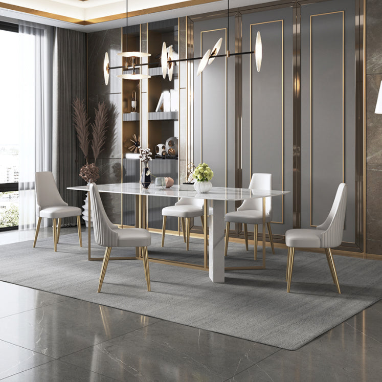 Glam Dining Room Set 1/4/5/7 Pcs Stone Top Dining Table with Upholstered Chairs