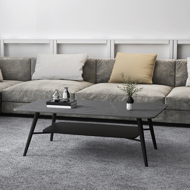 Cross Legs Rectangular Slate Coffee Cocktail Table in Gray with Shelf