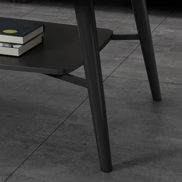 Cross Legs Rectangular Slate Coffee Cocktail Table in Gray with Shelf