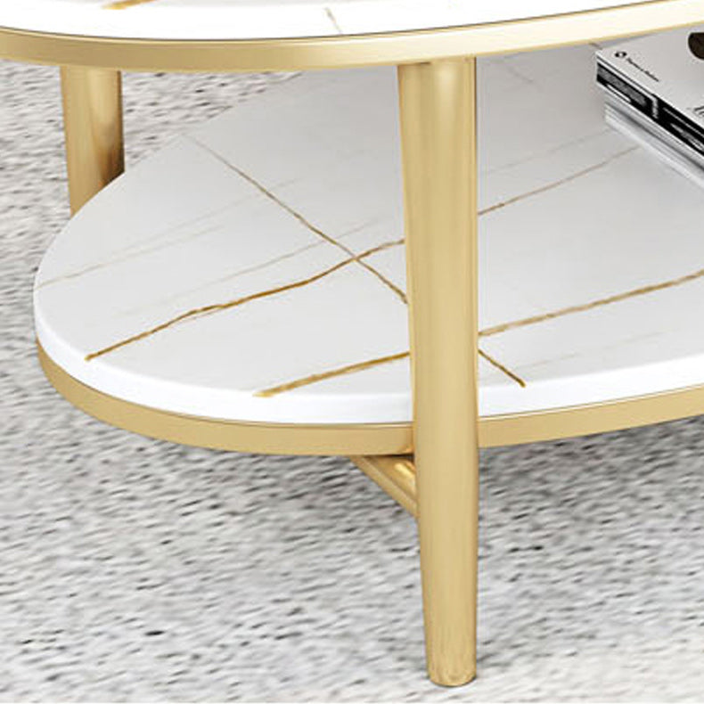 Glam Iron 4 Legs Cocktail Table with Shelf Oval Slate Top Coffee Table